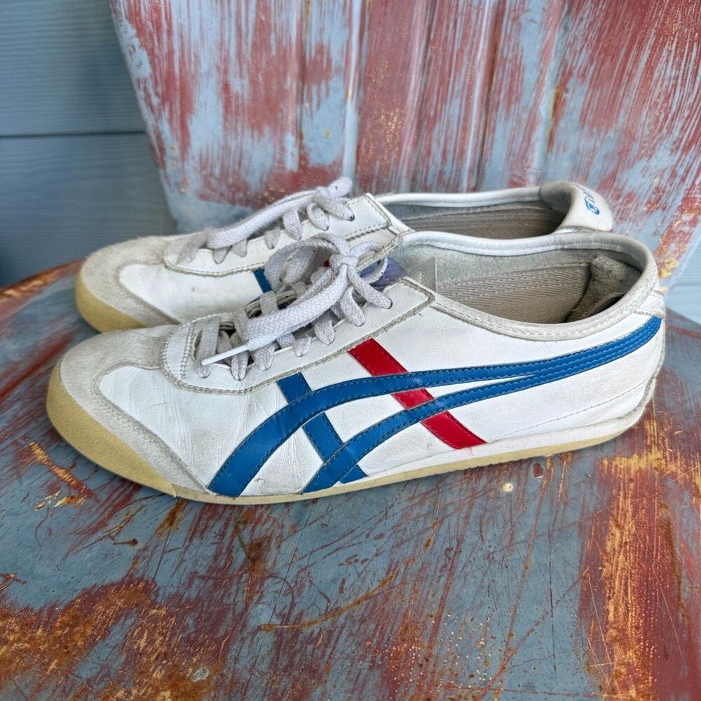 Onitsuka Tiger Mexico 66 White Blue Red Leather Sneakers Vintage Style 9.5